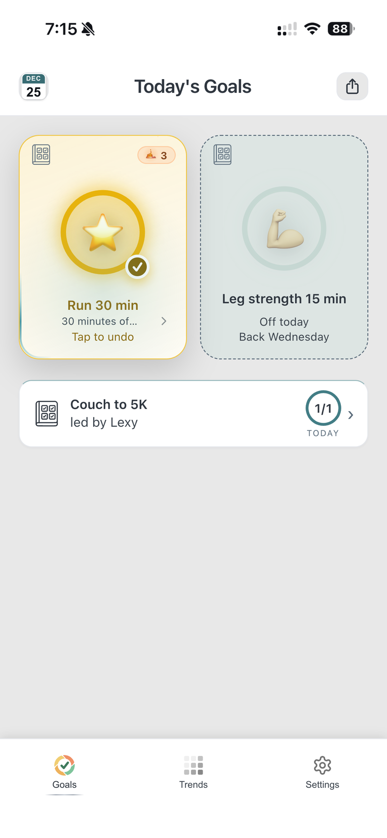 The Run 30 min tile completed
