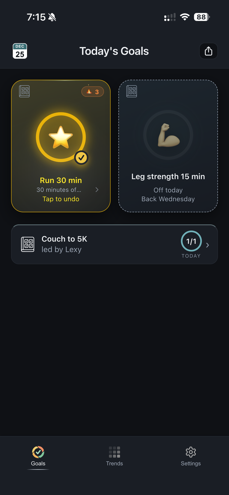 The Run 30 min tile completed