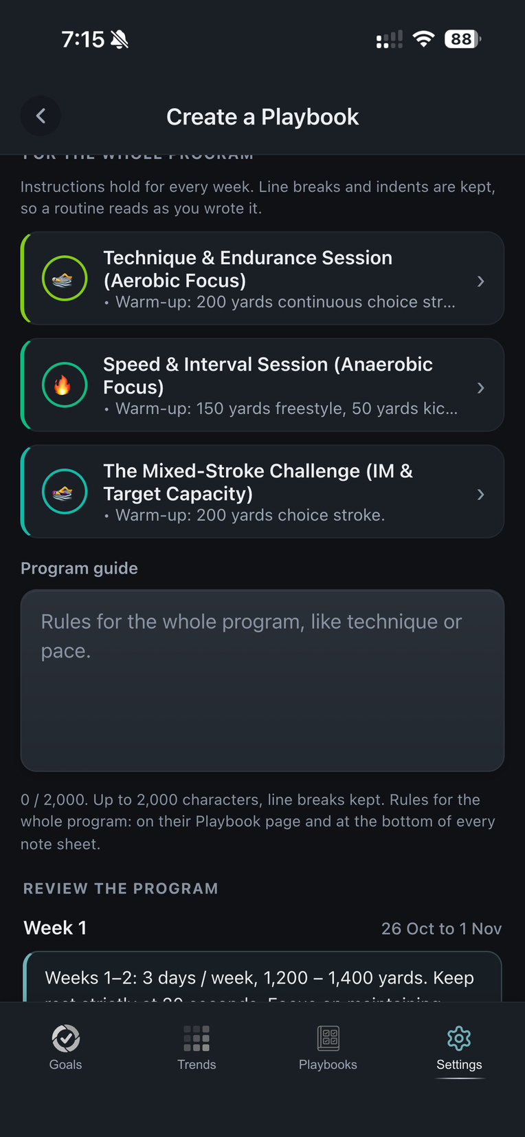 The instructions for each session in the planner