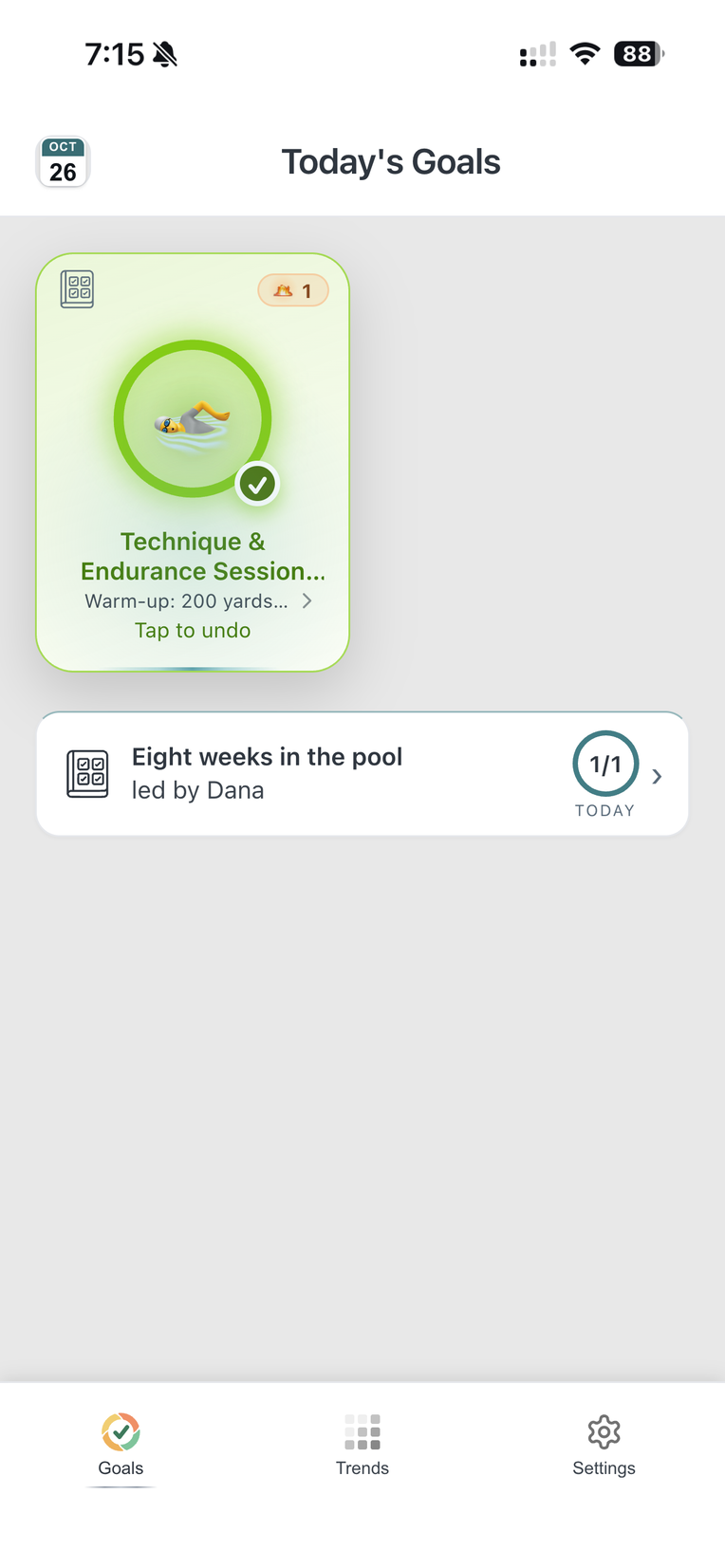 A session tile checked off