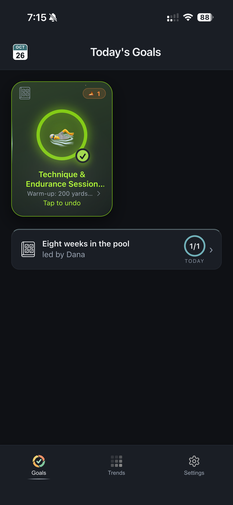 A session tile checked off